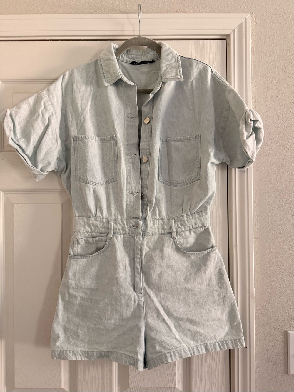 Zara Pale Blue Short Denim Jumpsuit Romper